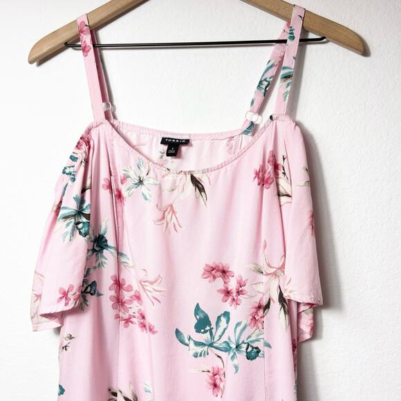 TORRID MINI CHALLIS COLD SHOULDER TRAPEZE PINK DRESS SIZE 1 OR 1X - Picture 5 of 6